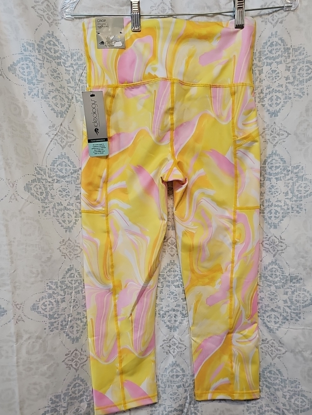 Ideology Yellow & Pink Marble Cropped Leggings